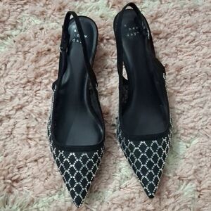 A New Day Black and Crystal Rhinestone Kitten Heels